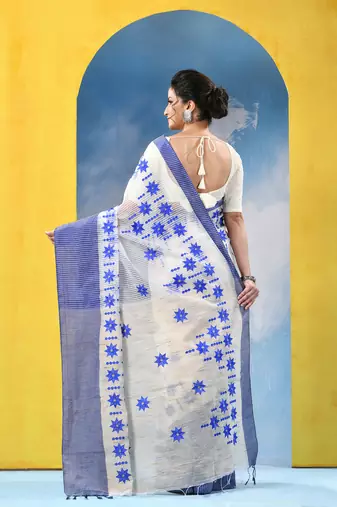 blue traditional bengal handloom star soft cotton sarees for saree with blouse piece