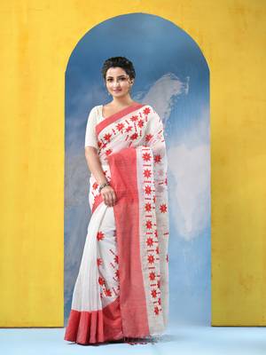 red traditional bengal handloom star soft cotton sarees for saree with blouse piece 1
