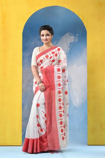 red traditional bengal handloom star soft cotton sarees for saree with blouse piece