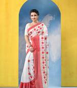 red traditional bengal handloom star soft cotton sarees for saree with blouse piece