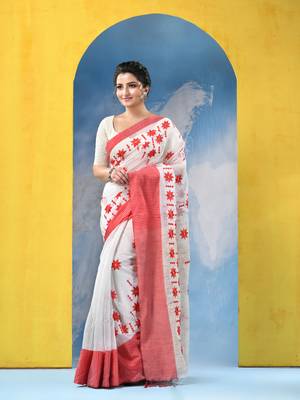 red traditional bengal handloom star soft cotton sarees for saree with blouse piece 2