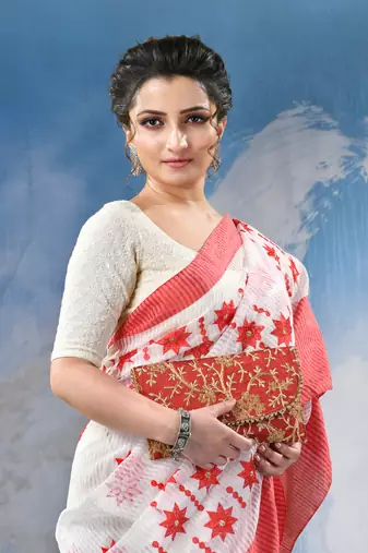 red traditional bengal handloom star soft cotton sarees for saree with blouse piece