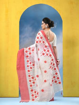 red traditional bengal handloom star soft cotton sarees for saree with blouse piece 5