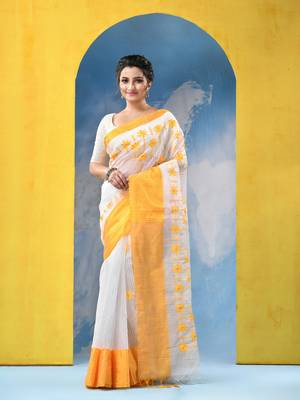 yellow traditional bengal handloom star soft cotton sarees for saree with blouse piece 1