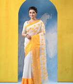 yellow traditional bengal handloom star soft cotton sarees for saree with blouse piece