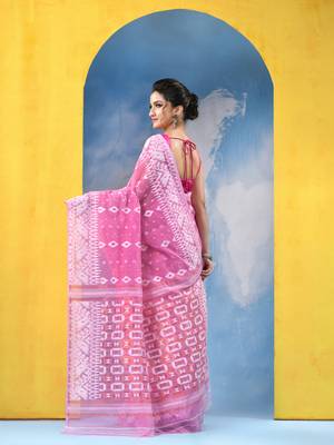Pink Resham Dhakai Jamdani Cotton Handloom Saree Golden Diamond Jamdani Saree Without Blouse 5