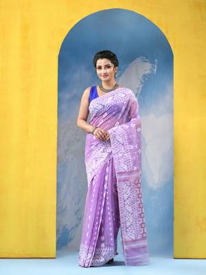 Purple Resham Dhakai Jamdani Cotton Handloom Saree Golden Diamond Jamdani Saree Without Blouse 1