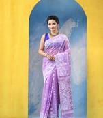 Purple Resham Dhakai Jamdani Cotton Handloom Saree Golden Diamond Jamdani Saree Without Blouse