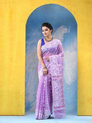Purple Resham Dhakai Jamdani Cotton Handloom Saree Golden Diamond Jamdani Saree Without Blouse 2
