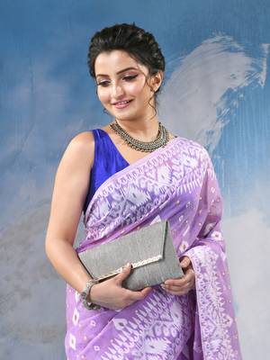 Purple Resham Dhakai Jamdani Cotton Handloom Saree Golden Diamond Jamdani Saree Without Blouse 3