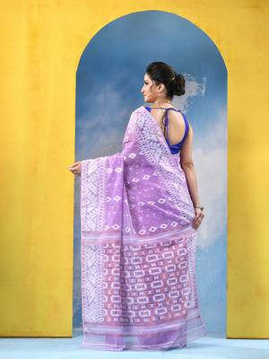 Purple Resham Dhakai Jamdani Cotton Handloom Saree Golden Diamond Jamdani Saree Without Blouse 4