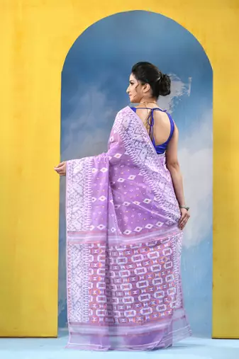 Purple Resham Dhakai Jamdani Cotton Handloom Saree Golden Diamond Jamdani Saree Without Blouse