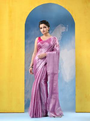 bengal Pink color changer tissue pure handloom cotton saree with blouse piece 1