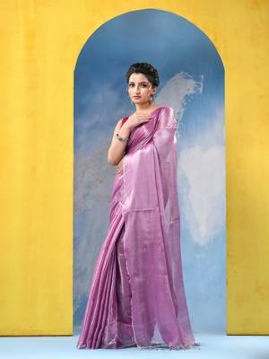 bengal Pink color changer tissue pure handloom cotton saree with blouse piece 2