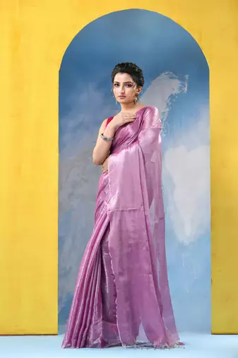 bengal Pink color changer tissue pure handloom cotton saree with blouse piece