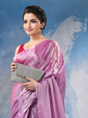 bengal Pink color changer tissue pure handloom cotton saree with blouse piece 3