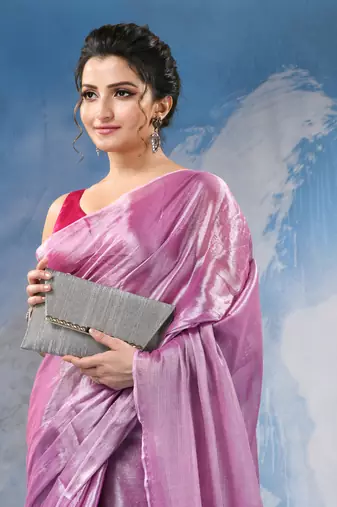 bengal Pink color changer tissue pure handloom cotton saree with blouse piece