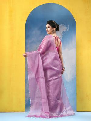 bengal Pink color changer tissue pure handloom cotton saree with blouse piece 4