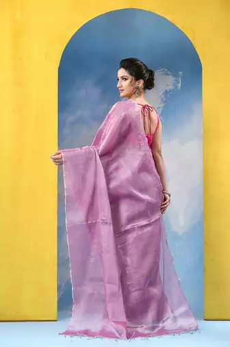 bengal Pink color changer tissue pure handloom cotton saree with blouse piece