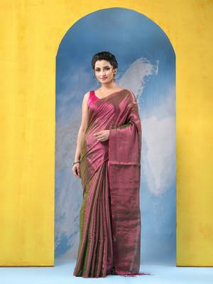 bengal Magenta color changer tissue pure handloom cotton saree with blouse piece 1