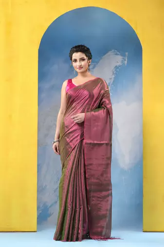 bengal Magenta color changer tissue pure handloom cotton saree with blouse piece
