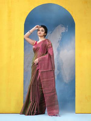 bengal Magenta color changer tissue pure handloom cotton saree with blouse piece 2