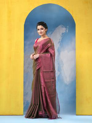 bengal Magenta color changer tissue pure handloom cotton saree with blouse piece 3