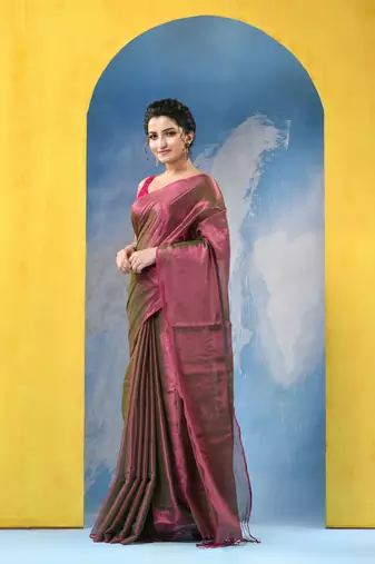 bengal Magenta color changer tissue pure handloom cotton saree with blouse piece