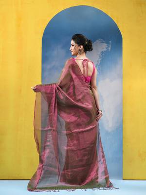 bengal Magenta color changer tissue pure handloom cotton saree with blouse piece 4