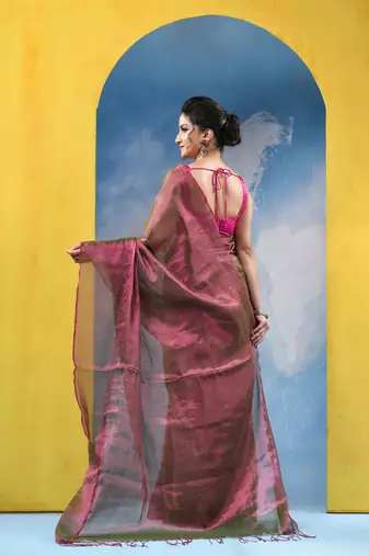 bengal Magenta color changer tissue pure handloom cotton saree with blouse piece