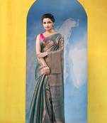 Green tissue pure handloom cotton saree with blouse piece