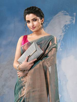 Green tissue pure handloom cotton saree with blouse piece 3