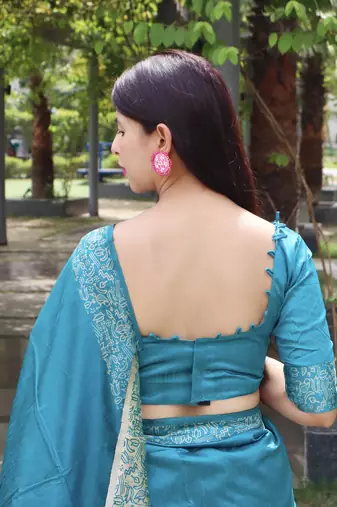 Sky Blue banarasi Style Indian Treaditional silk blend saree with Beautiful Blouse