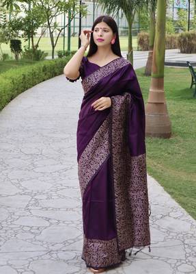 Banglori Raw Silk Saree With Designer Border And Rich Pallu And Running Blouse Piece 1