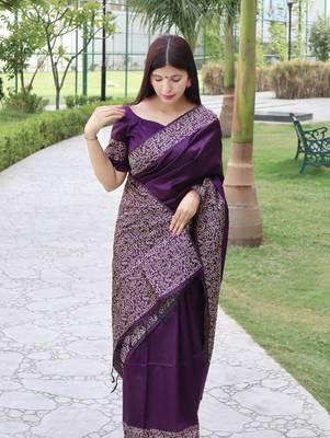 Banglori Raw Silk Saree With Designer Border And Rich Pallu And Running Blouse Piece 2