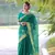 Green Faux Linen Floral Printed Zari pallu Border Saree with Blouse