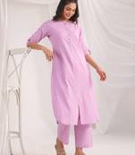 Janasya women's lavender cotton jacquard regular co-ord set