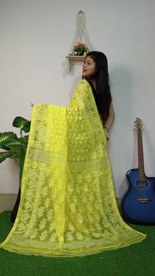 Yellow Cotton Silk Bengal Handloom Traditional Saree 3
