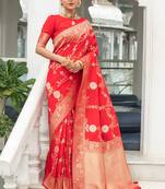 Soft Banarasi Silk Saree With Silver And Gold Weaving Pallu And Border With Matching Blouse Piece