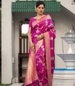 Soft Banarasi Silk Saree With Silver And Gold Weaving Pallu And Border With Matching Blouse Piece