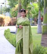 Banglori Raw Silk Saree With All Over Weaving Butties And Weving Pallu With Running Blouse Piece