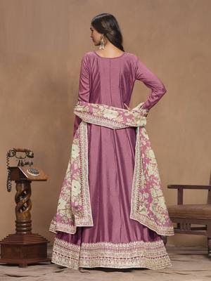 Pink embroidered Art Silk Anarkali suit with Dupatta			 2