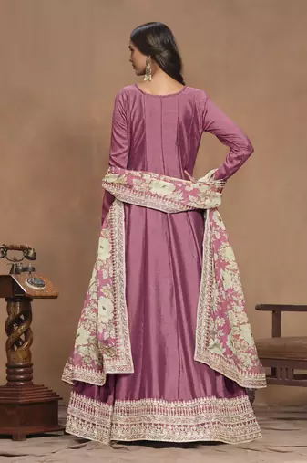 Pink embroidered Art Silk Anarkali suit with Dupatta			