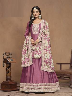 Pink embroidered Art Silk Anarkali suit with Dupatta			 3