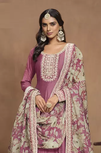 Pink embroidered Art Silk Anarkali suit with Dupatta			