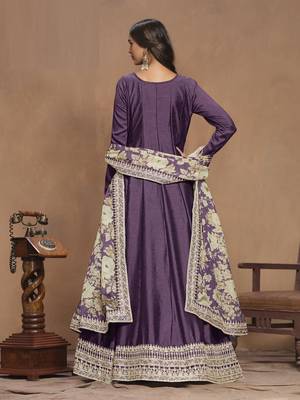 Purple embroidered Art Silk Anarkali suit with Dupatta			 3