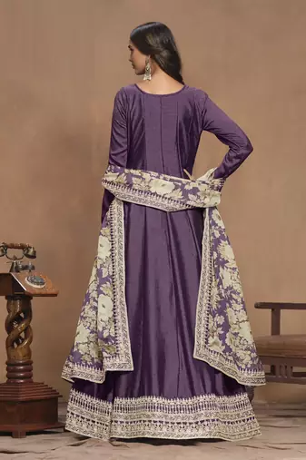 Purple embroidered Art Silk Anarkali suit with Dupatta			