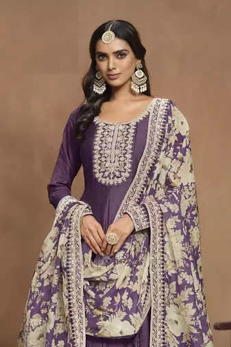 Purple embroidered Art Silk Anarkali suit with Dupatta			