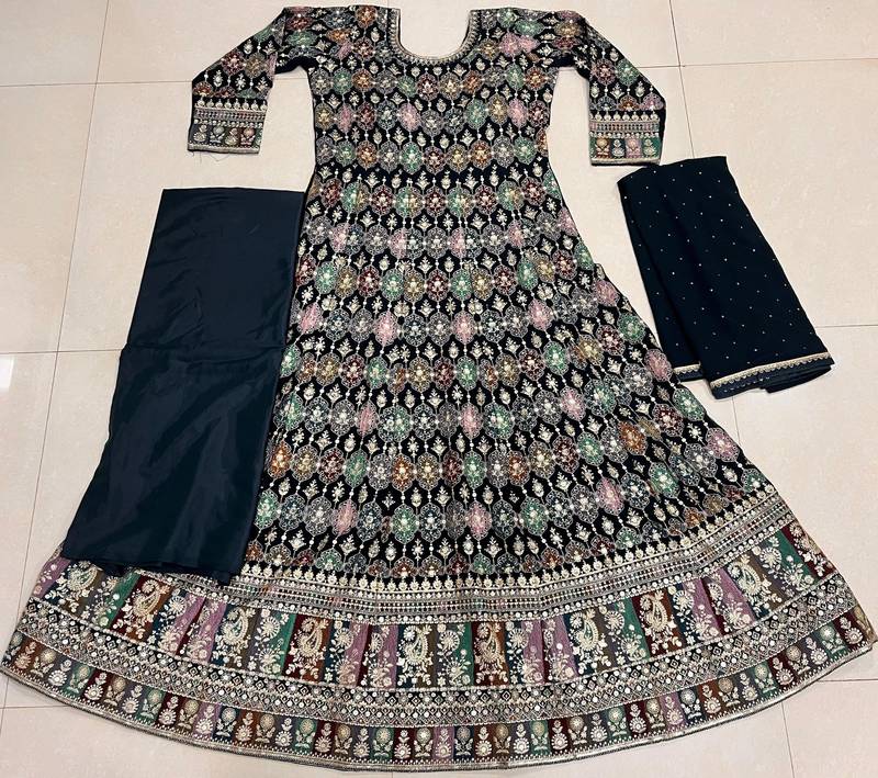 Multi Embroidered Georgette Free Size Stitched Anarkali Salwar Suit