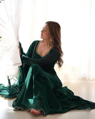 Georgette handwork gown with dupatta sets 1